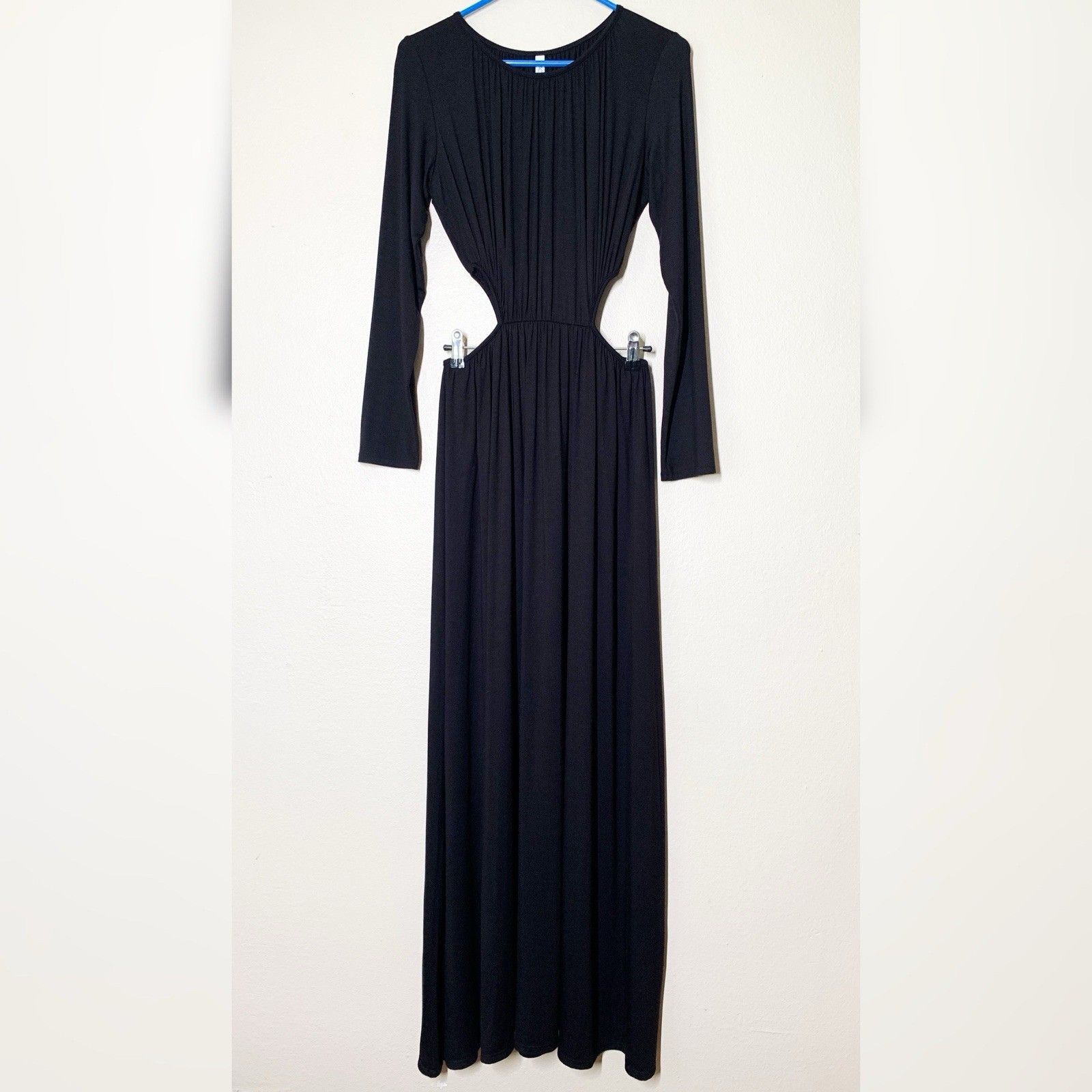 Rachel Pally Luisa Dress Large Black Long Sleeve Waist Cutouts Modal New Nwt